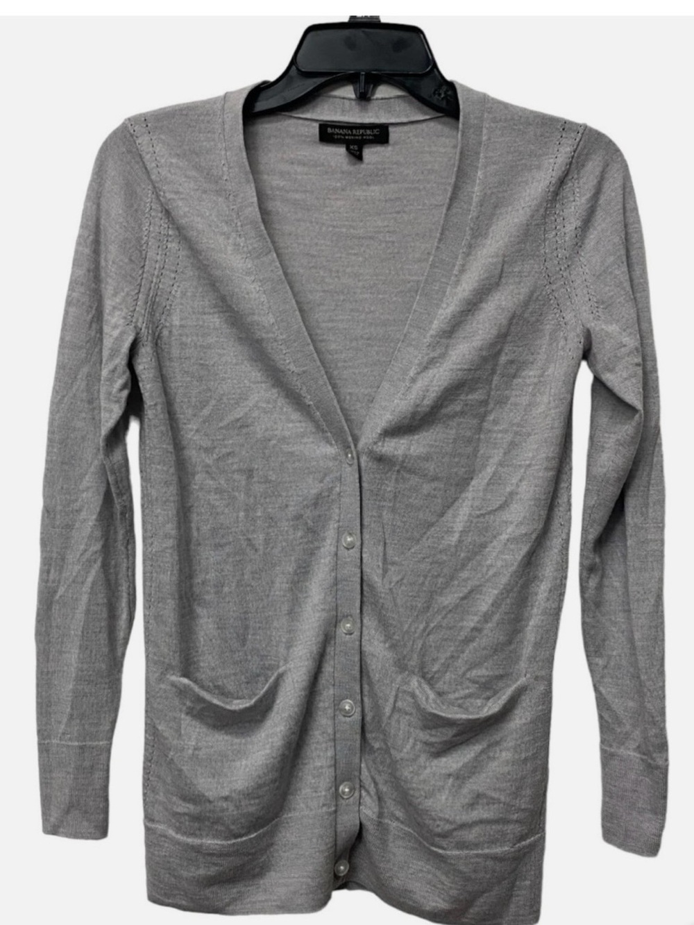 Banana Republic Light Gray Merino Wool V-Neck Cardigan